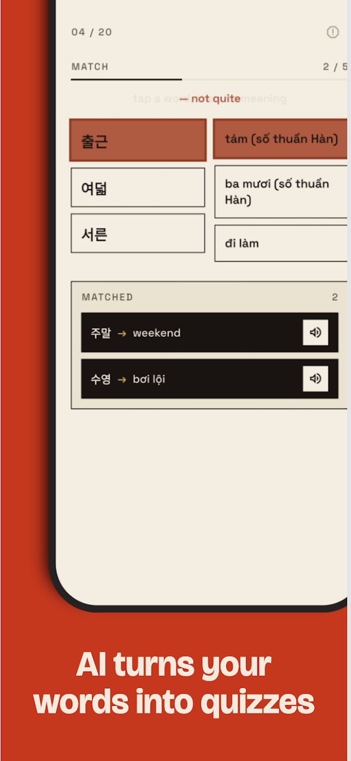 A matching quiz generated from saved words
